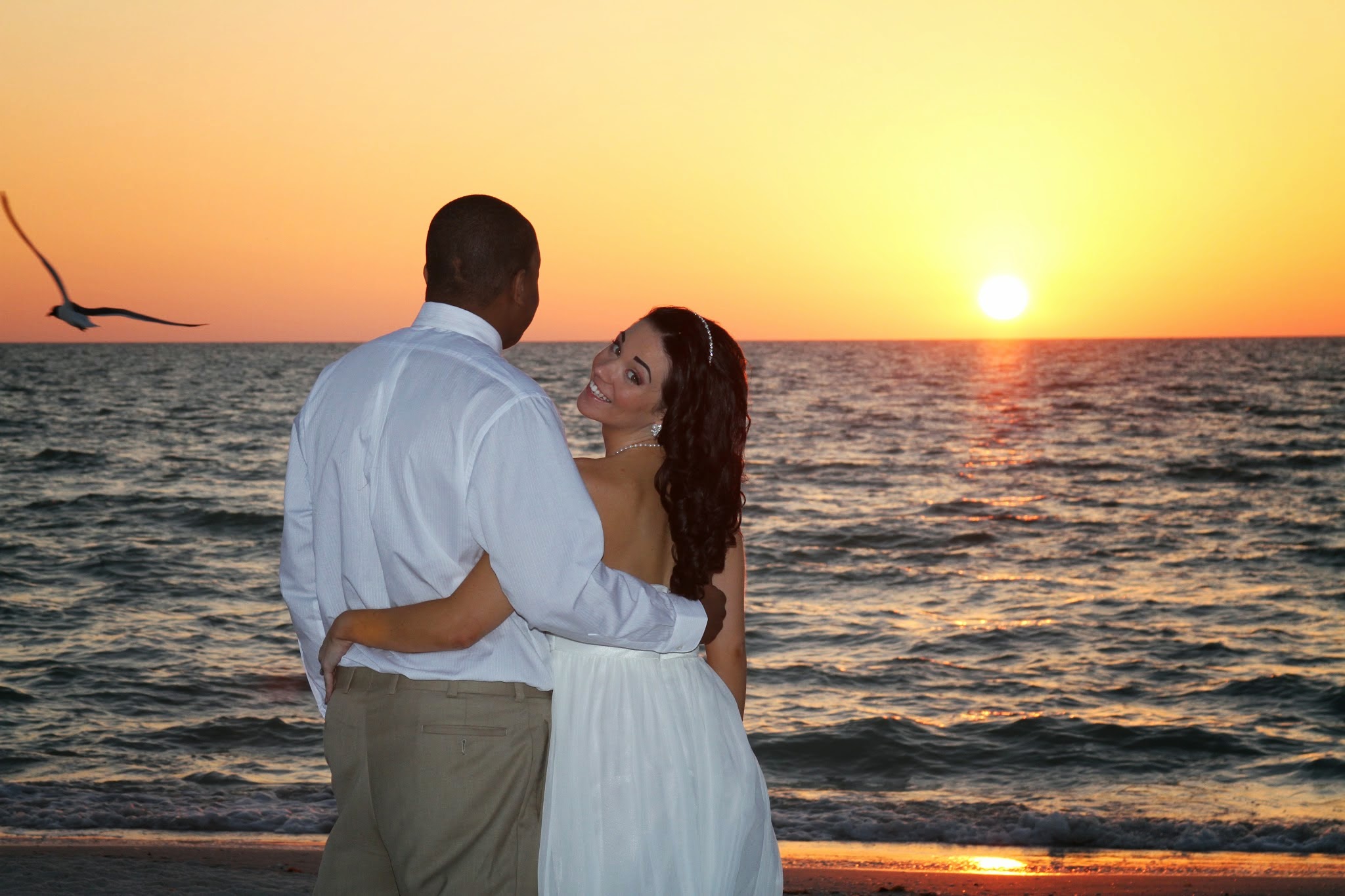 Newlyweds on a beach